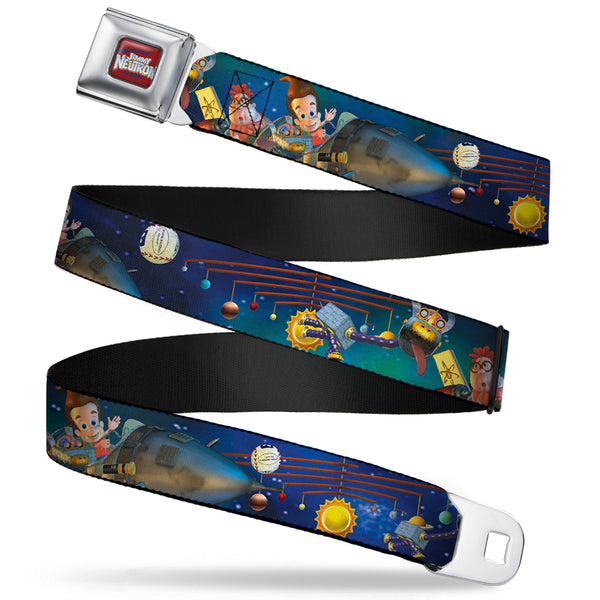 Buckle-Down The Adventures of Jimmy Neutron Logo Full Color Red/Blues Seatbelt Belt - Jimmy Neutron Carl & Goddard Flying in Space Webbing