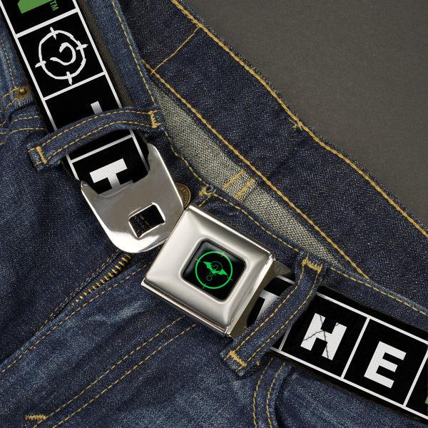 Buckle-Down The Batman Movie Batman And Riddler Target Logo Full Color Black/Green Seatbelt Belt - The Batman Movie Crossword Puzzle Black/White/Green Webbing