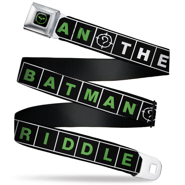 Buckle-Down The Batman Movie Batman and Riddler Target Logo Full Color Black/Green Seatbelt Belt - The Batman Movie Crossword Puzzle Black/White/Green Webbing