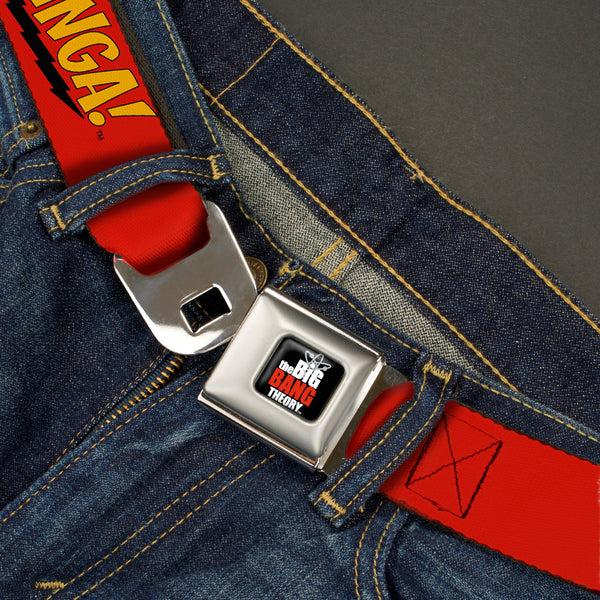 Buckle-Down THE BIG BANG THEORY Full Color Black White Red Seatbelt Belt - BAZINGA Red/Gold/Black Webbing