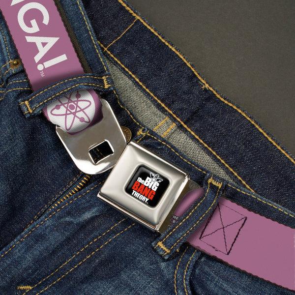 Buckle-Down THE BIG BANG THEORY Full Color Black White Red Seatbelt Belt - BAZINGA Atom Logo Lavender/White Webbing