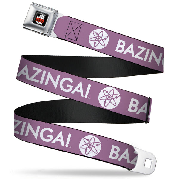 Buckle-Down THE BIG BANG THEORY Full Color Black White Red Seatbelt Belt - BAZINGA Atom Logo Lavender/White Webbing