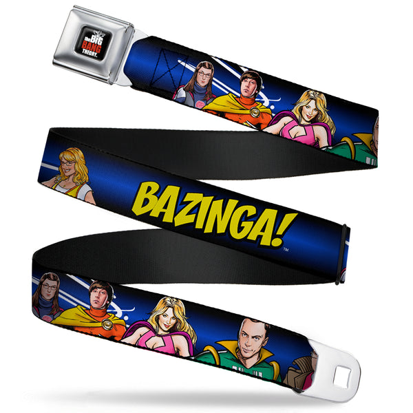 Buckle-Down THE BIG BANG THEORY Full Color Black White Red Seatbelt Belt - The Big Bang Theory Superhero Characters Group BAZINGA Black-Blue Fade Webbing