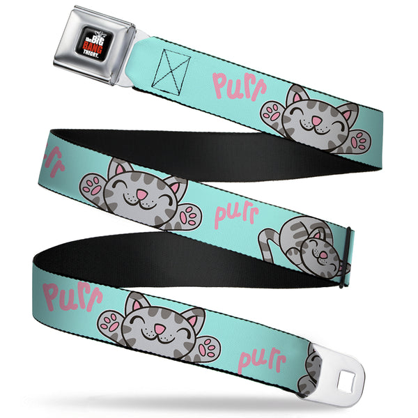Buckle-Down THE BIG BANG THEORY Full Color Black White Red Seatbelt Belt - Soft Kitty Poses Pale Turquoise/Pink Webbing