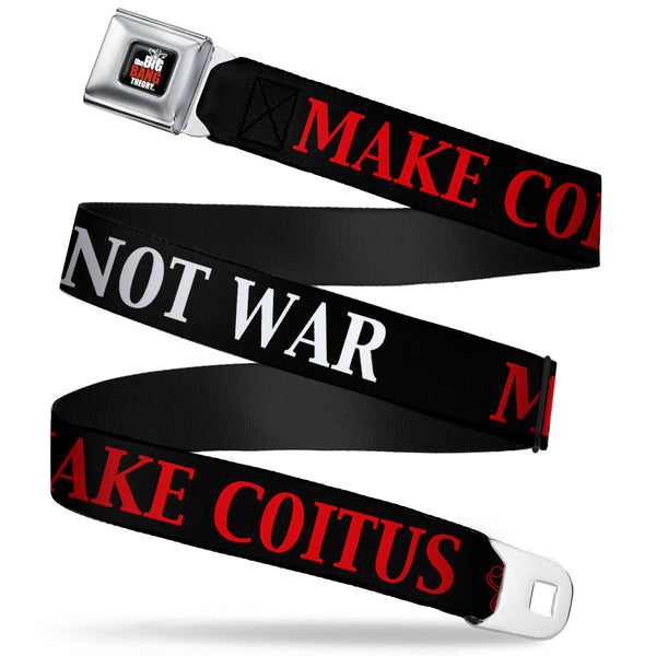 Buckle-Down THE BIG BANG THEORY Full Color Black White Red Seatbelt Belt - BBT MAKE COITUS/Atom/NOT WAR Black/Red/White Webbing