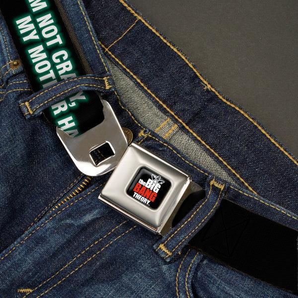 Buckle-Down THE BIG BANG THEORY Full Color Black White Red Seatbelt Belt - BBT Logo I'M NOT CRAZY MY MOTHER HAD ME TESTED Webbing