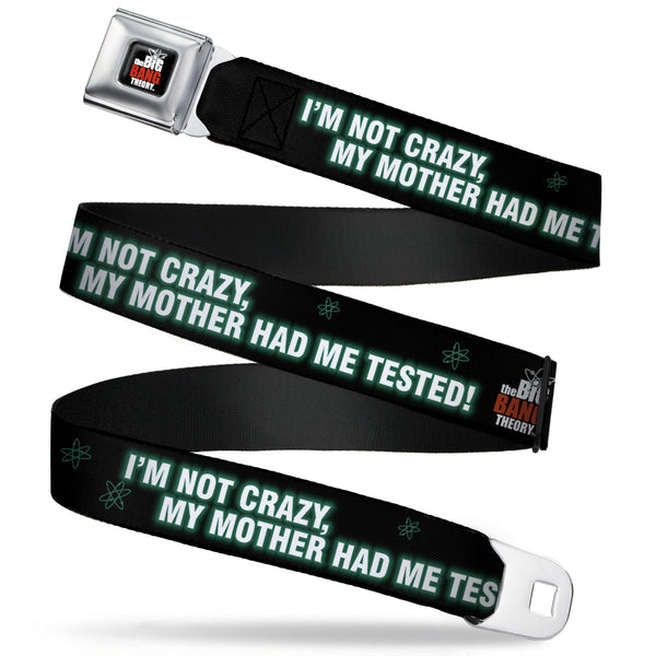Buckle-Down THE BIG BANG THEORY Full Color Black White Red Seatbelt Belt - BBT Logo I'M NOT CRAZY MY MOTHER HAD ME TESTED Webbing