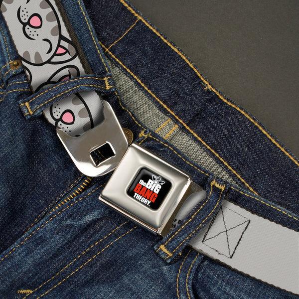 Buckle-Down THE BIG BANG THEORY Full Color Black White Red Seatbelt Belt - Soft Kitty Face CLOSE-UP Gray Webbing