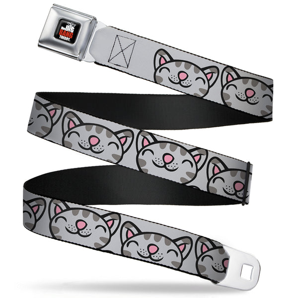Buckle-Down THE BIG BANG THEORY Full Color Black White Red Seatbelt Belt - Soft Kitty Face CLOSE-UP Gray Webbing