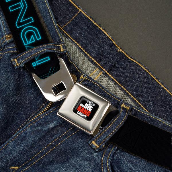Buckle-Down THE BIG BANG THEORY Full Color Black White Red Seatbelt Belt - Sheldon/BAZINGA Black/Blue Glow Webbing