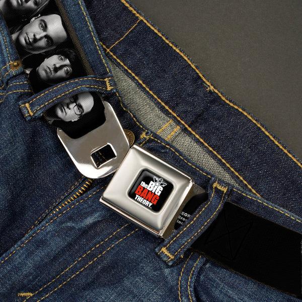 Buckle-Down THE BIG BANG THEORY Full Color Black White Red Seatbelt Belt - The Big Bang Theory Group/BAZINGA Black/White Webbing