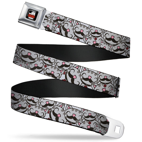 Buckle-Down THE BIG BANG THEORY Full Color Black White Red Seatbelt Belt - Soft Kitty Mustacho Stacked Webbing