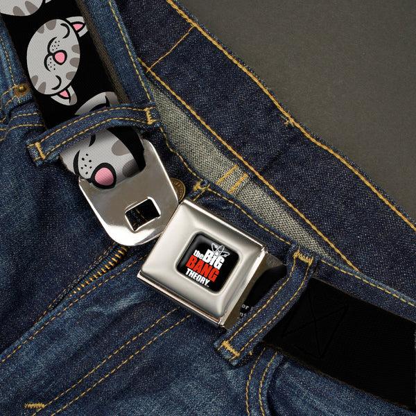 Buckle-Down THE BIG BANG THEORY Full Color Black White Red Seatbelt Belt - Mutli Soft Kitty Face Black Webbing