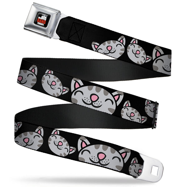 Buckle-Down THE BIG BANG THEORY Full Color Black White Red Seatbelt Belt - Mutli Soft Kitty Face Black Webbing