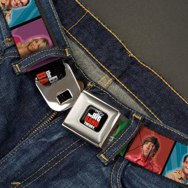 Buckle-Down THE BIG BANG THEORY Full Color Black White Red Seatbelt Belt - BBT Character Blocks W/Logo Webbing