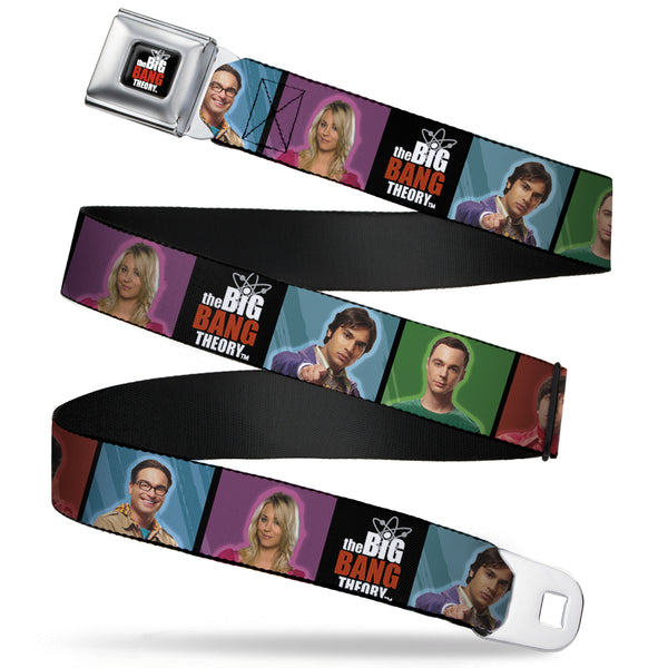 Buckle-Down THE BIG BANG THEORY Full Color Black White Red Seatbelt Belt - BBT Character Blocks w/Logo Webbing
