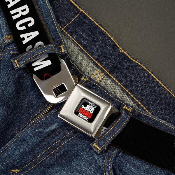 Buckle-Down THE BIG BANG THEORY Full Color Black White Red Seatbelt Belt - IMMUNE TO SARCASM/Atom Black/White/Red Webbing