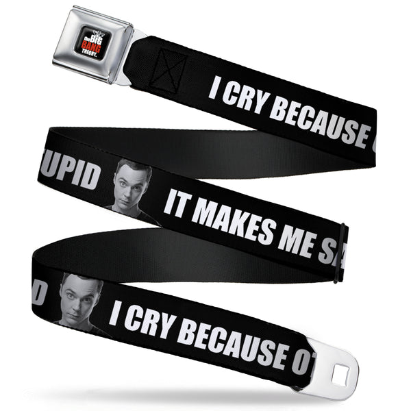 Buckle-Down THE BIG BANG THEORY Full Color Black White Red Seatbelt Belt - Sheldon I CRY BECAUSE OTHERS ARE STUPID/THAT MAKES ME SAD Black/White Webbing