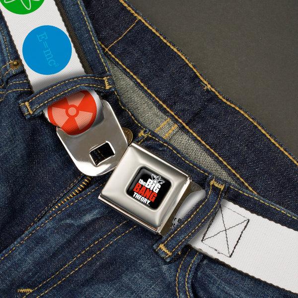 Buckle-Down THE BIG BANG THEORY Full Color Black White Red Seatbelt Belt - THE BIG BANG THEORY DNA/Atom/E/Radiation White Webbing