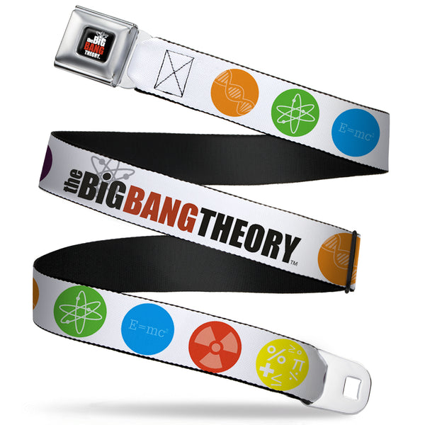 Buckle-Down THE BIG BANG THEORY Full Color Black White Red Seatbelt Belt - THE BIG BANG THEORY DNA/Atom/E/Radiation White Webbing