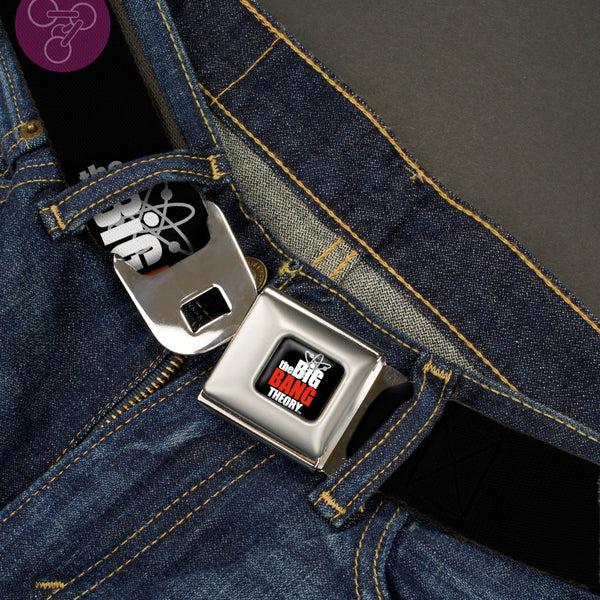 Buckle-Down THE BIG BANG THEORY Full Color Black White Red Seatbelt Belt - THE BIG BANG THEORY DNA/Atom/E/Radiation Black Webbing