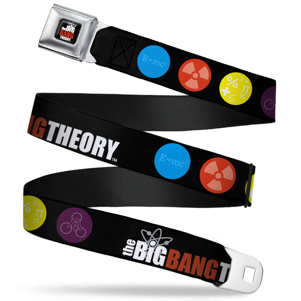 Buckle-Down THE BIG BANG THEORY Full Color Black White Red Seatbelt Belt - THE BIG BANG THEORY DNA/Atom/E/Radiation Black Webbing