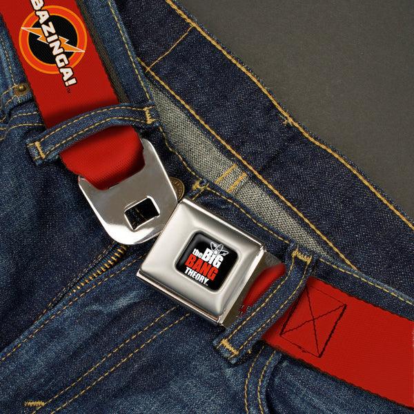 Buckle-Down THE BIG BANG THEORY Full Color Black White Red Seatbelt Belt - BAZINGA Logo Burgundy Webbing