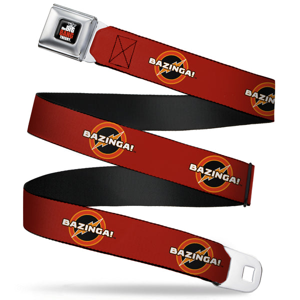 Buckle-Down THE BIG BANG THEORY Full Color Black White Red Seatbelt Belt - BAZINGA Logo Burgundy Webbing