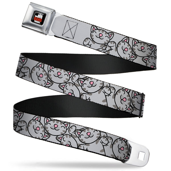 Buckle-Down THE BIG BANG THEORY Full Color Black White Red Seatbelt Belt - Soft Kitty Poses Webbing