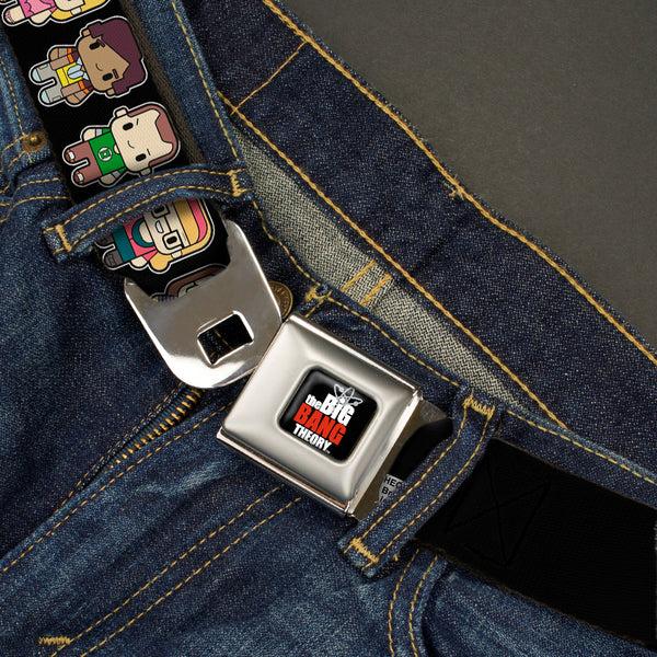 Buckle-Down THE BIG BANG THEORY Full Color Black White Red Seatbelt Belt - Big Bang Theory Chibi Characters Black Webbing