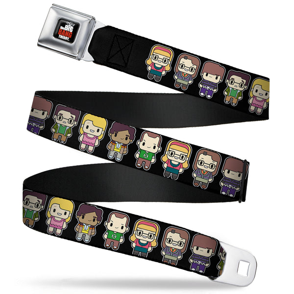 Buckle-Down THE BIG BANG THEORY Full Color Black White Red Seatbelt Belt - Big Bang Theory Chibi Characters Black Webbing