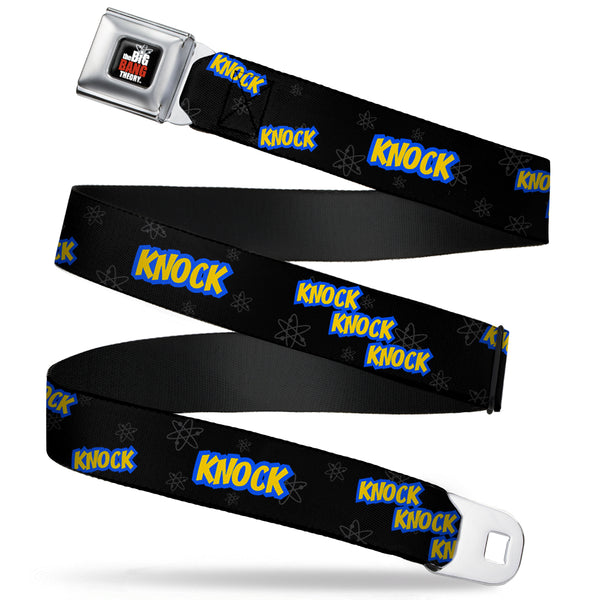 Buckle-Down THE BIG BANG THEORY Full Color Black White Red Seatbelt Belt - KNOCK KNOCK KNOCK/Atoms Black/Gray/Blue/Yellow Webbing