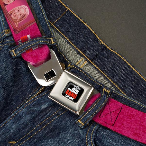 Buckle-Down THE BIG BANG THEORY Full Color Black White Red Seatbelt Belt - Amy & Penny Sketch/Portrait BESTIES Pinks/White Webbing