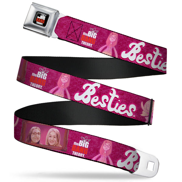 Buckle-Down THE BIG BANG THEORY Full Color Black White Red Seatbelt Belt - Amy & Penny Sketch/Portrait BESTIES Pinks/White Webbing