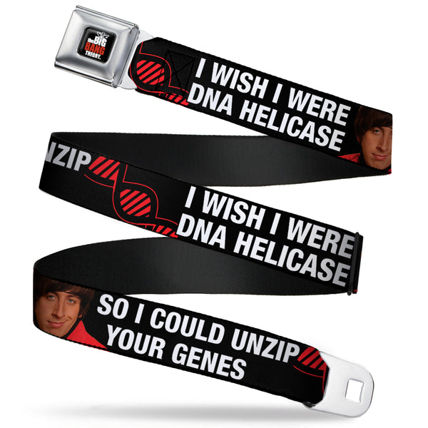 Buckle-Down THE BIG BANG THEORY Full Color Black White Red Seatbelt Belt - Howard/Double Helix I WISH I WERE DNA HELICASE Black/White/Red Webbing