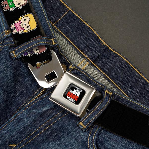 Buckle-Down THE BIG BANG THEORY Full Color Black White Red Seatbelt Belt - Big Bang Theory Chibi Characters/Atom/Stars Webbing