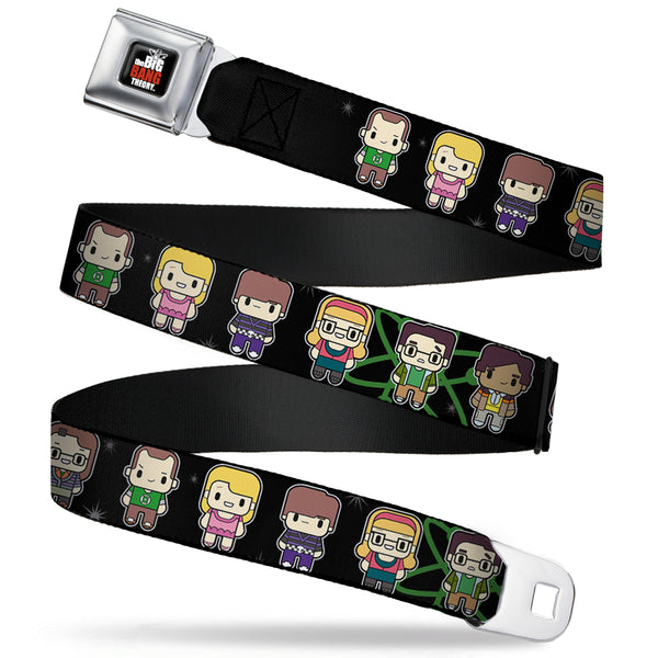 Buckle-Down THE BIG BANG THEORY Full Color Black White Red Seatbelt Belt - Big Bang Theory Chibi Characters/Atom/Stars Webbing