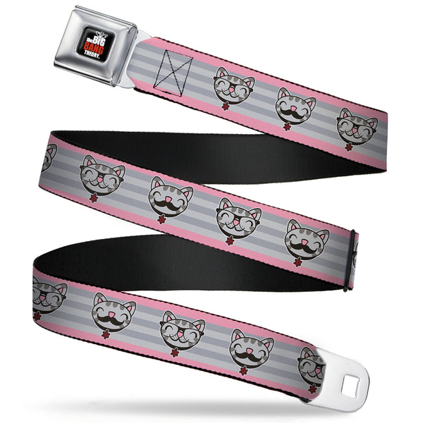 Buckle-Down THE BIG BANG THEORY Full Color Black White Red Seatbelt Belt - Soft Kitty Nerd/Mustacho Expressions Stripe Grays Webbing