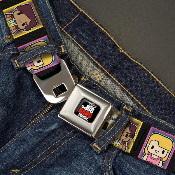 Buckle-Down THE BIG BANG THEORY Full Color Black White Red Seatbelt Belt - Big Bang Theory Chibi Character Blocks Webbing
