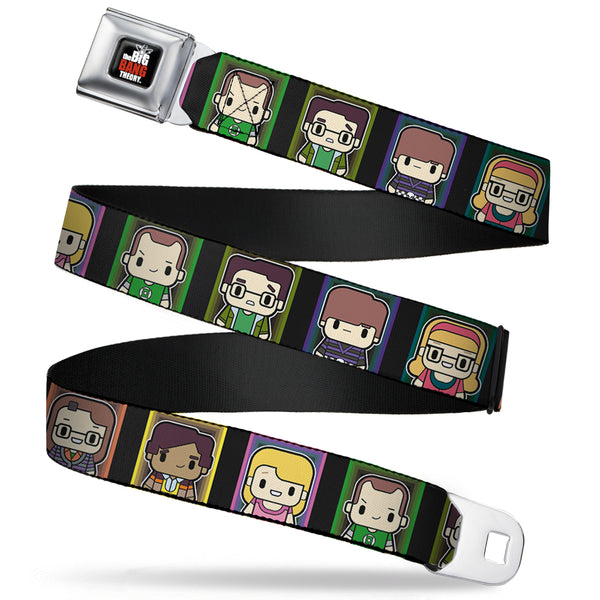 Buckle-Down THE BIG BANG THEORY Full Color Black White Red Seatbelt Belt - Big Bang Theory Chibi Character Blocks Webbing