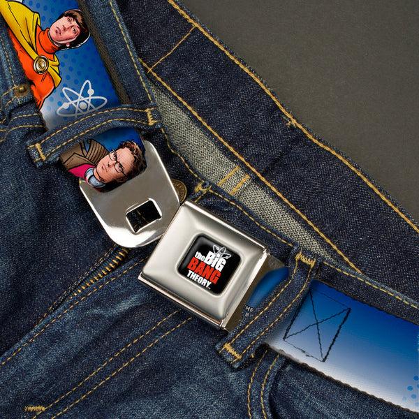 Buckle-Down THE BIG BANG THEORY Full Color Black White Red Seatbelt Belt - The Big Bang Theory Superhero Characters Group Blue Dot Fade Webbing