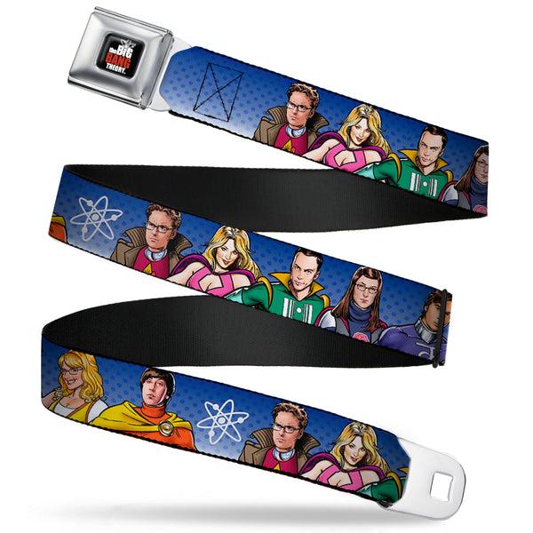 Buckle-Down THE BIG BANG THEORY Full Color Black White Red Seatbelt Belt - The Big Bang Theory Superhero Characters Group Blue Dot Fade Webbing