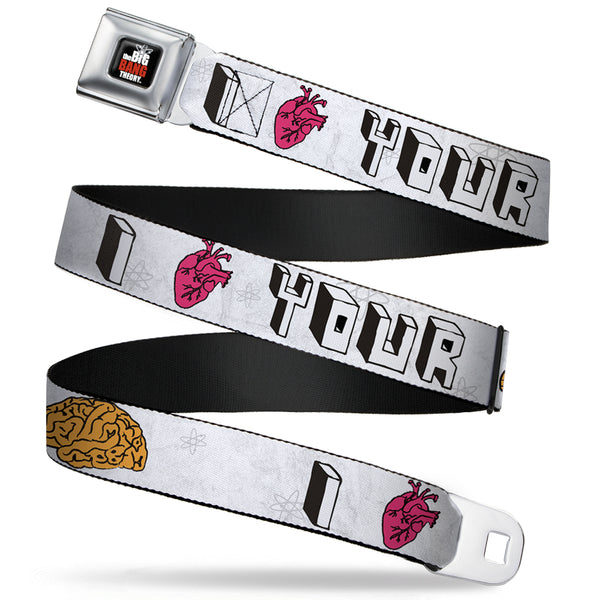 Buckle-Down THE BIG BANG THEORY Full Color Black White Red Seatbelt Belt - I "HEART" YOUR "BRAIN" Sketch Webbing