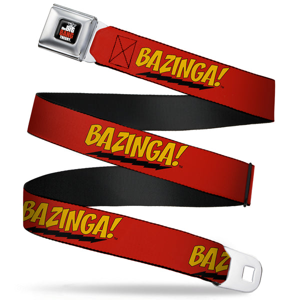 Buckle-Down THE BIG BANG THEORY Full Color Black White Red Seatbelt Belt - BAZINGA Red/Gold/Black Webbing