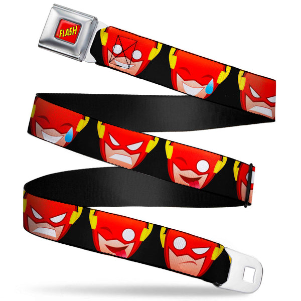 Buckle-Down THE FLASH Full Color Red/Black/Yellow Seatbelt Belt - The Flash 5-Emoji Expressions Black Webbing
