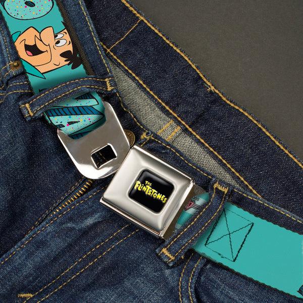 Buckle-Down THE FLINTSTONES Logo Full Color Black Yellow Seatbelt Belt - Fred Face YABBA DABBA DOO Blues Webbing