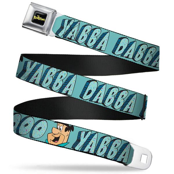 Buckle-Down THE FLINTSTONES Logo Full Color Black Yellow Seatbelt Belt - Fred Face YABBA DABBA DOO Blues Webbing