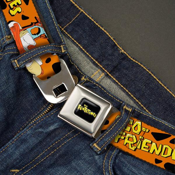 Buckle-Down THE FLINTSTONES Logo Full Color Black Yellow Seatbelt Belt - Flintmobile/ECO-FRIENDLY Orange/Black Webbing