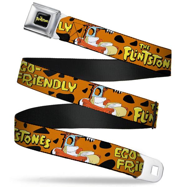 Buckle-Down THE FLINTSTONES Logo Full Color Black Yellow Seatbelt Belt - Flintmobile/ECO-FRIENDLY Orange/Black Webbing
