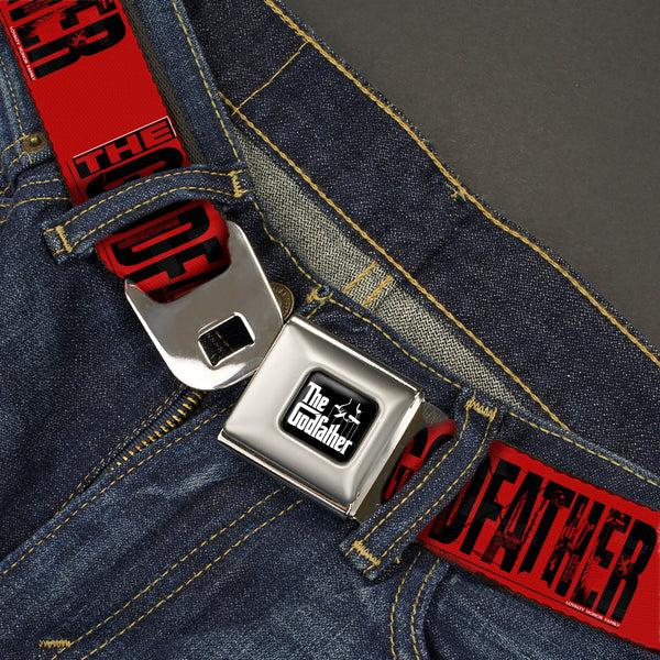 Buckle-Down THE GODFATHER Title Logo Full Color Black/White Seatbelt Belt - THE GODFATHER Weathered Text Logo Red/Black Webbing
